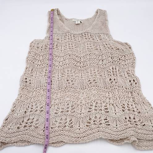 Saint Tropez West  Boho Linen Cotton Open Knit Crochet Tank Top Beige Size Small