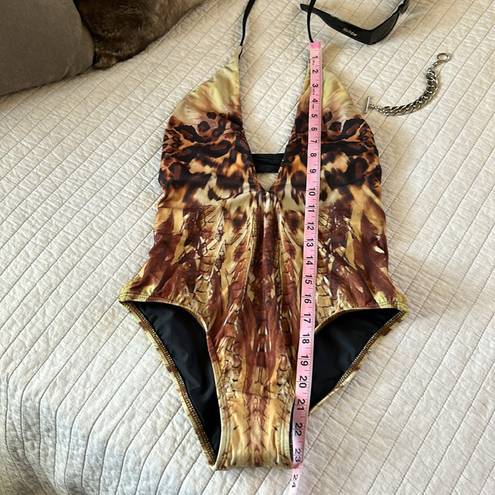 Free People NWOT Luxe by Lisa Vogel boho earthy animal print one piece swimsuit 6