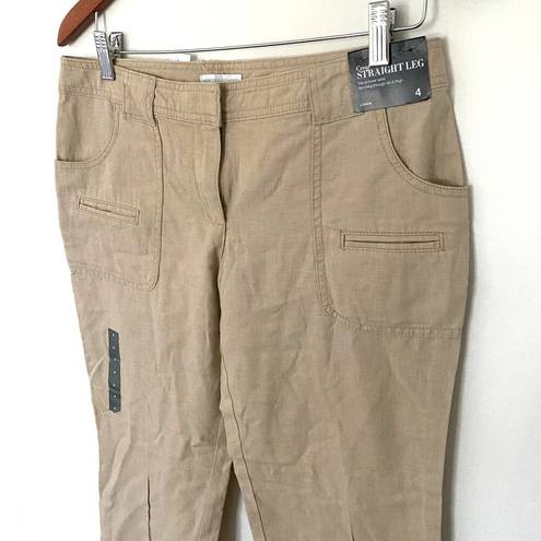 Krass&co NY &  Linen Cotton Blend Crop Straight Leg Khaki Pants Sz 4