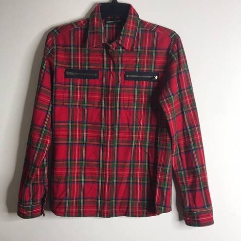 DKNY Vintage  Red Buffalo check Plaid Flannel zip up Shirt size medium