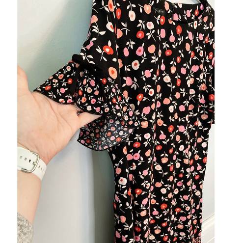 Talbots , Black Floral Dress w/Contrast Ruffle Hem and Sleeves, Size 16W Petite