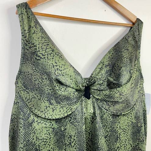 Cacique  Green Black Python Snakeskin Underwire Tankini Swim Top 46DD 46 New