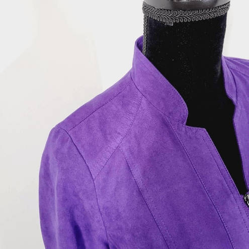 Studio Works  Womens Size 4P Petite Purple Suede Jacket Shacket Full Zip Pockets