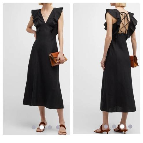 Rails  Constance Black Ruffle Linen Midi Dress Size XS
