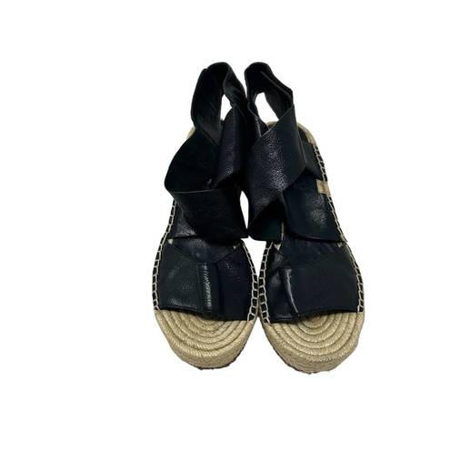 Eileen Fisher  Willow Espadrille Wedge Sandal Black Leather Size 6