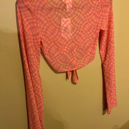 l*space L* Cover Up Bandera Top Sheer Mesh Tie Front Pink/Orange Size XS