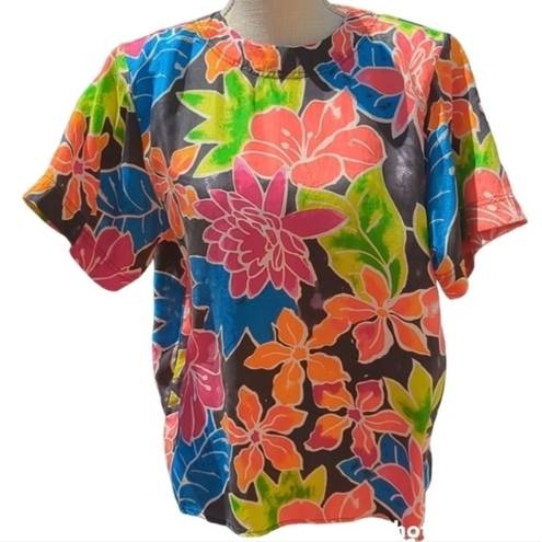 JACK  Mulqueen Vintage Women's Silk Round Neck Floral Pullover Blouse Size Medium