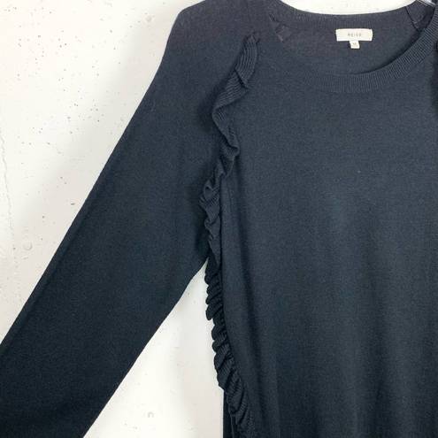 Reiss  Leigh Ruffle Front Jumper Sweater Pullover Crewneck Navy Size Medium