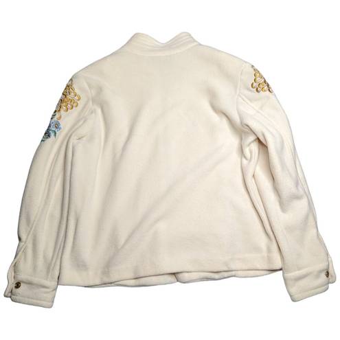 Bob Mackie Vtg 1990s  Ivory Full Zip Boho Floral Embroidered Fleece Jacket XL