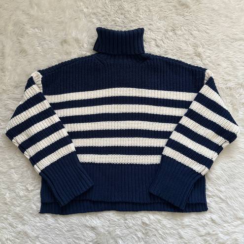 Madewell Sweater Wide Rib Turtleneck Chunky Knit Classic Indigo Stripe S NWT New