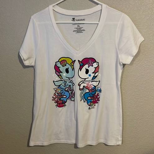 Tokidoki  Mirrored Mermicorno White Graphic T-Shirt Size XL NWOT #0045