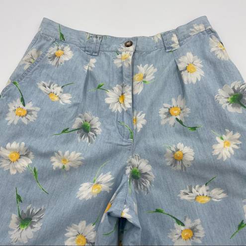 Daisy Vintage  Shorts‎ Summer Blue High Waisted Floral Flowers Cotton Petite