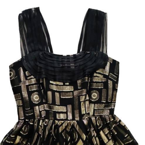 2 B. Rych  Dress Black Metallic Gold Silk Chiffon Sleeveless Party Dress Size 6