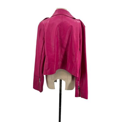 Eloquii  Faux Leather Moto Jacket Very Berry Pink Plus Size 22/24