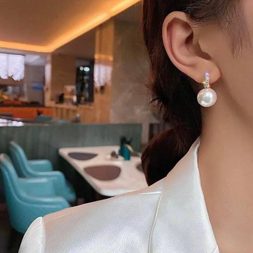 Elegant White Pearl Drop Dangle Hoop Earrings for Women