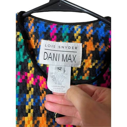 Houndstooth VTG 90s Dani Max  Blazer Jacket Womens Sz 12 Multicolor Preppy Career