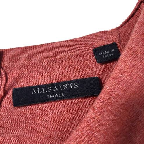 All Saints Elgar Cowl Neck Snap Button Back Rib Trim Sweater in Rustic Orange