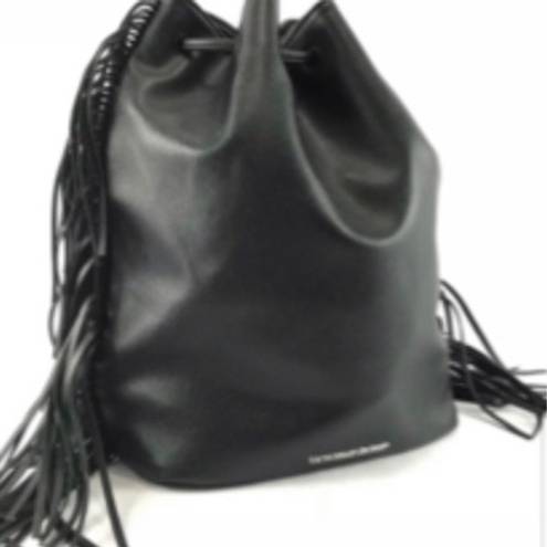 Victoria's Secret VICTORIA’S SECRET Black Fashion Show Faux Leather Fringe Drawstring Backpack