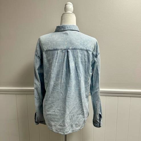 AG Adriano Goldschmied  Chambray Denim Button Up Down Blouse Top Blue Small