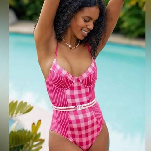 Solid & Striped  Spencer Orchid Pink Gingham Belted One-Piece Swimsuit