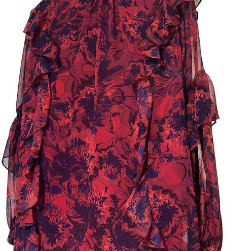 Cinq à Sept 5a7 Cinq A Sept Womens 6 Mini Tent Dress Black Red Floral Ruffles Keyhole NWT