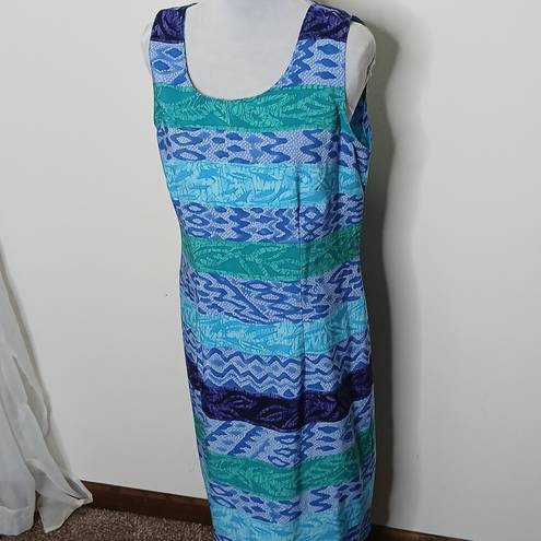 Kathie Lee Collection blue multi pattern midi tank dress size 10