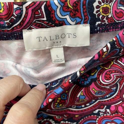 Talbots  Knee Length Paisley Skirt Womens Sz Large Elastic Waist Pull On Red Blue