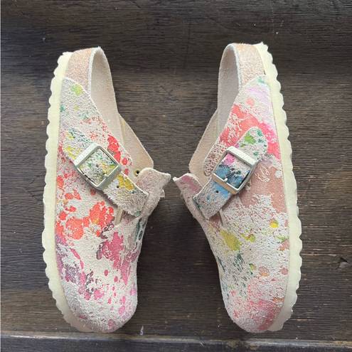 Birkenstock  Rare Flower Crush Paint Splatter Print Boston Clog Sandals 38 7