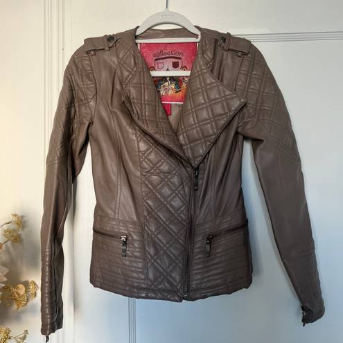 Bernardo Collection by  Taupe Faux Leather Quilted Moto Jacket XS GUC