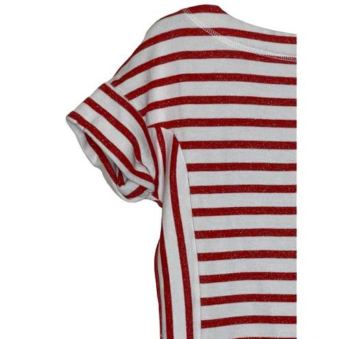 Talbots T by  Women T-Shirt Dress Stripe Shortsleeve Metallic French Terry Red XS