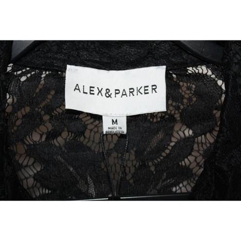 Parker Alex &  Women's M Blouse Black Floral Lace Button Up Long Sleeve NWT