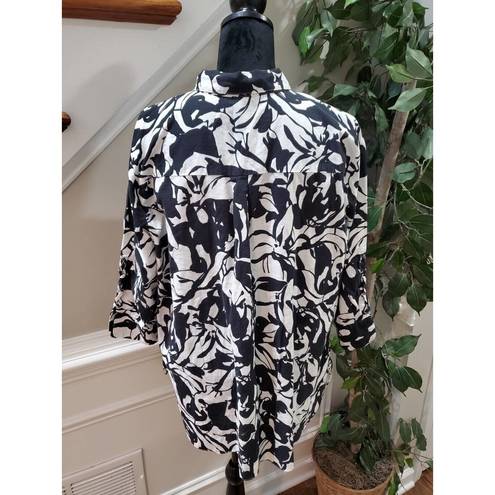 East 5th  Women's Black & White Cotton Collared Long Sleeve Button Down Shirt 2XL