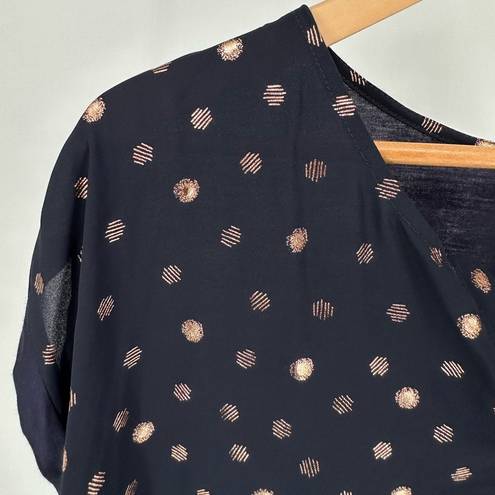 The Moon Full Maternity Reece Mixed Material Top Navy Copper Dot 2X NWT StitchFix