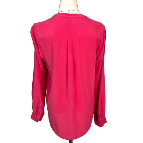 Joie  Silk Button Down Shirt Women's Pink V-Neck Pockets Long Sleeve Size Small