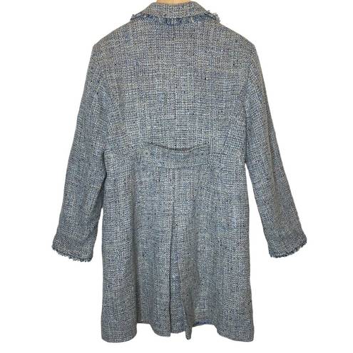 BCBGMAXAZRIA Wool Silk Tweed Longline Coat Blue Raw Edge Overcoat, size Large
