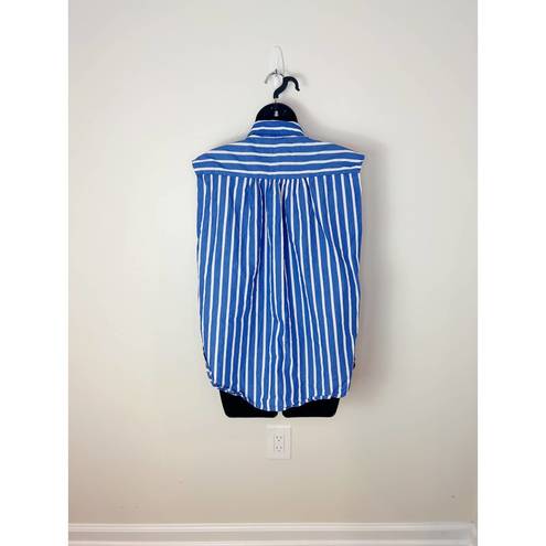 Mango  Womens Striped Organic Cotton Sleeveless Blouse Size Large Blue