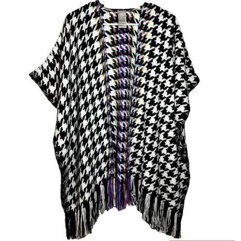 Chico's  Houndstooth Ruana Poncho Short Sleeve 100% Acrylic Multicolor One Size