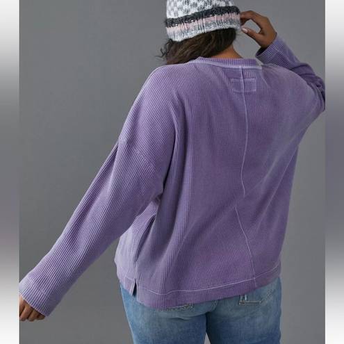 Pilcro  Anthropologie Moira Cotton Pullover Thermal, Waffle knit V-Neck Lavender