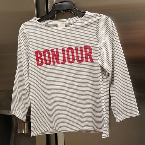 Bonjour 💕CINQ A SEPT💕 Boatneck Striped Graphic Tee ~  Black & White Small S NWT