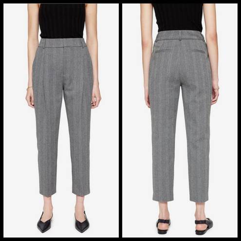 ANINE BING 💕💕 Becky Trouser Pant Straight Leg High Waisted Grey Fishbone 32 NWT