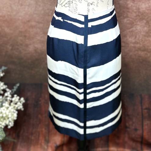 W By Worth  Wavy Stripe Silk Twill Slim Skirt - Navy/White - size 10