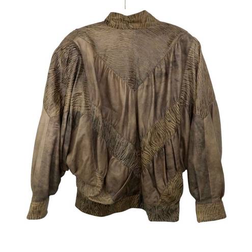 Vera Pelle  Italian Leather Dolman Jacket Brown Textured Casual Jacket Medium