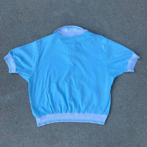 Jantzen Vintage 90s  pastel blue tropical fish ringer polo shirt