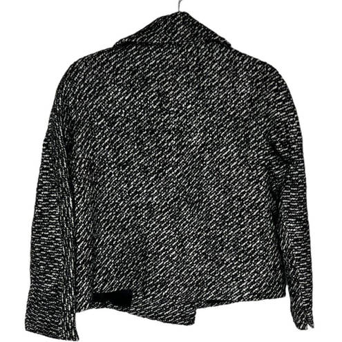 Talbots  Size 8 Black White Tweed Double Breasted Cropped Blazer Jacket Wool