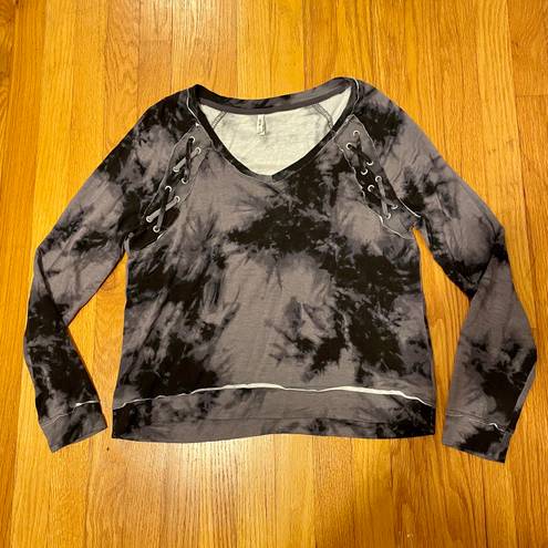 Mudd Long Sleeve Shirt Top Tie Dye Grey Black Small