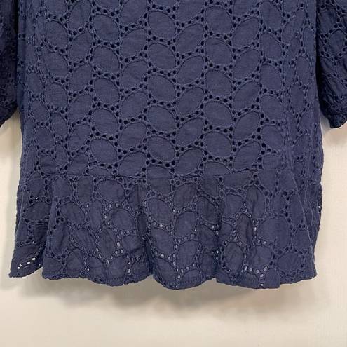 Draper James Women's  RSVP Puff-Sleeve Square Neck Peplum-Hem Top Size Large EUC