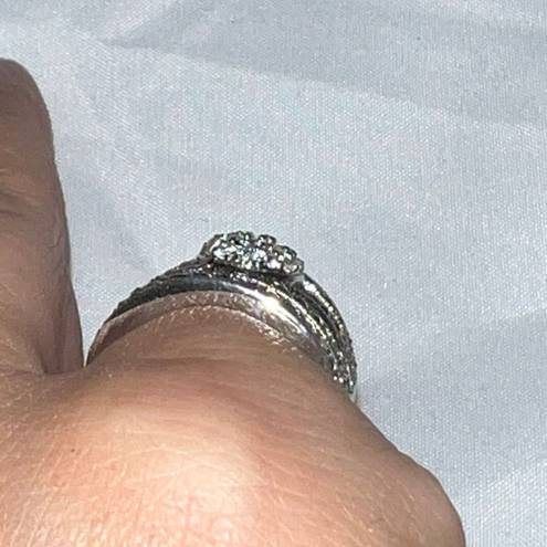 Silver and Marcasite Chunky Band Ring with Rhinestone Heart