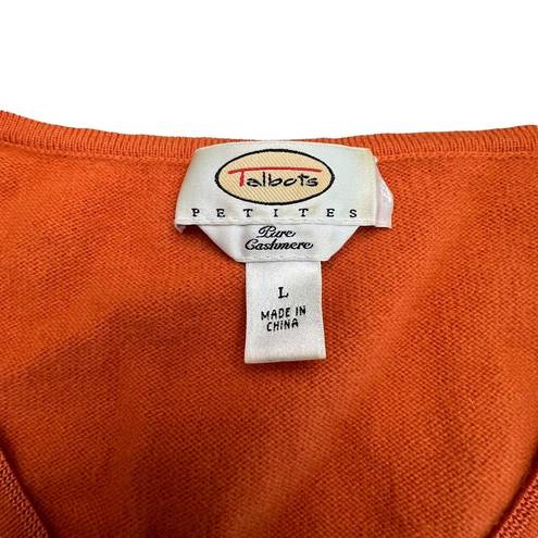 Talbots  Petites Womens Large Orange Cashmere V-Neck Long Sleeve Pullover Sweater