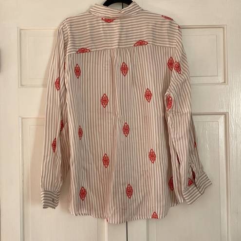 Chico's Chico’s Size 3 Striped Embroidered Collared Blouse  XL Button Down Top