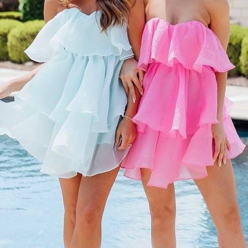 Cocolillys Shimmery Bubble Gum Ruffled Strapless Rush Dress